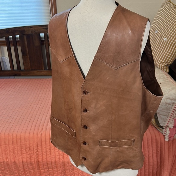 SCULLY Full LEATHER VEST Brown men’s size 44/Large - Picture 5 of 15